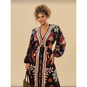 Travachic Plus Size V-Neck Floral Print Lantern Long Elegant Vacation Dress